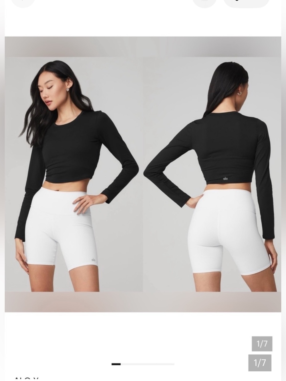 ALO Yoga Gather Long Sleeve Ribbed Crop Top - Black